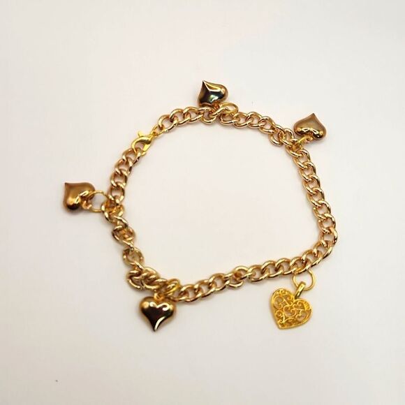 🦉Repurposed handcrafted gold-plated link chain with heart charms bracelet - Picture 4 of 5